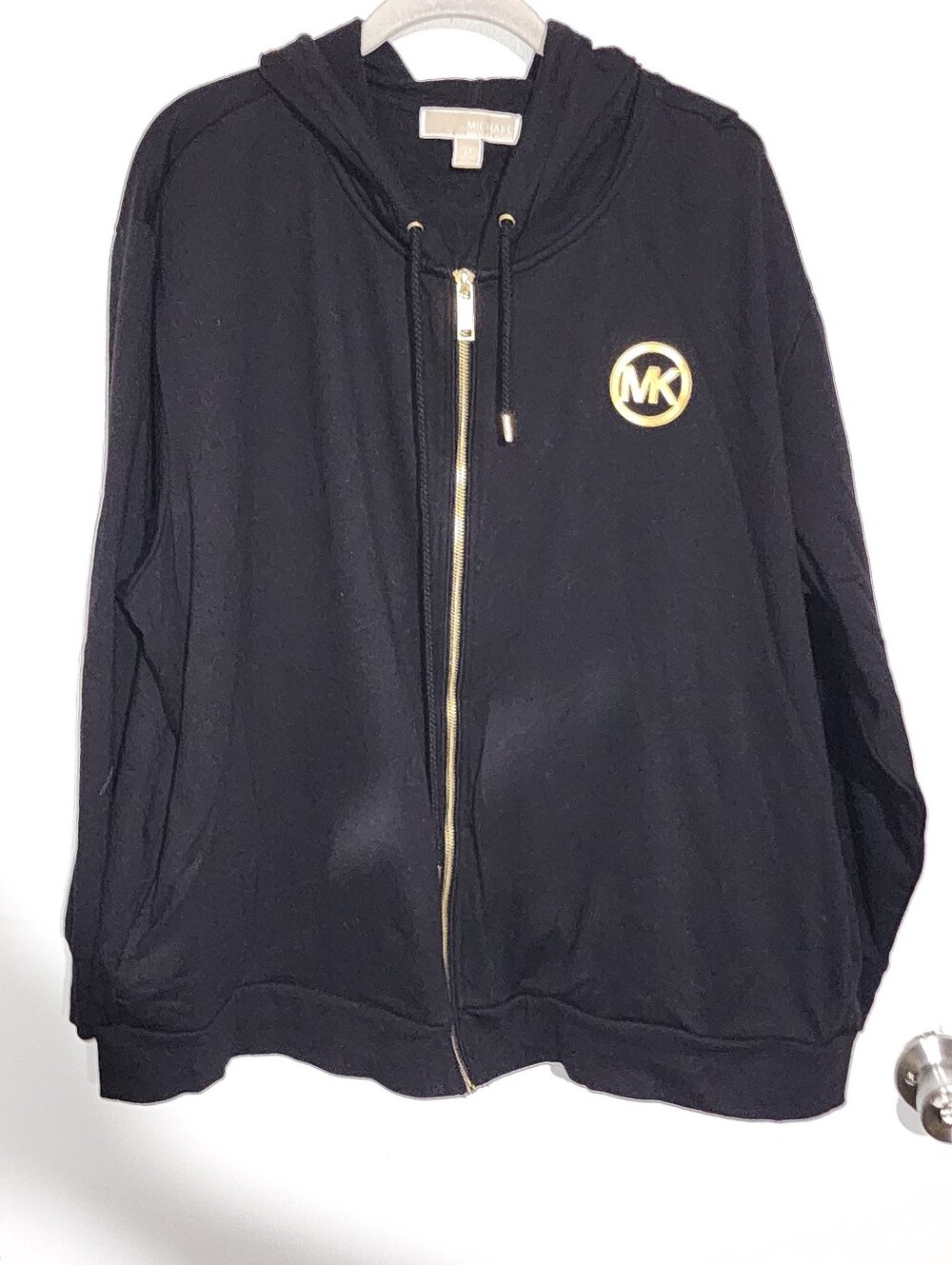 Michael Kors Black Zip Hoodie with Gold MK Emblem